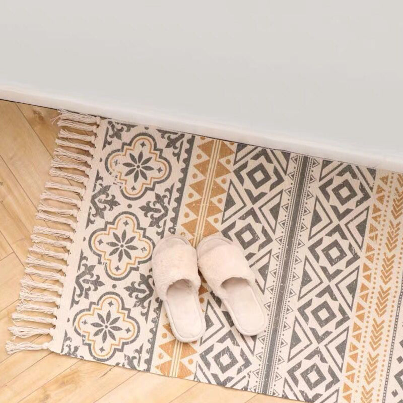 Multi Color Comfort Rug Jute Geometric Printed Area Carpet Easy Care Stain-Resistant Pet Friendly Rug with Tassel for Bedroom Clearhalo 'Area Rug' 'Bohemian' 'Rugs' Rug' 2317558