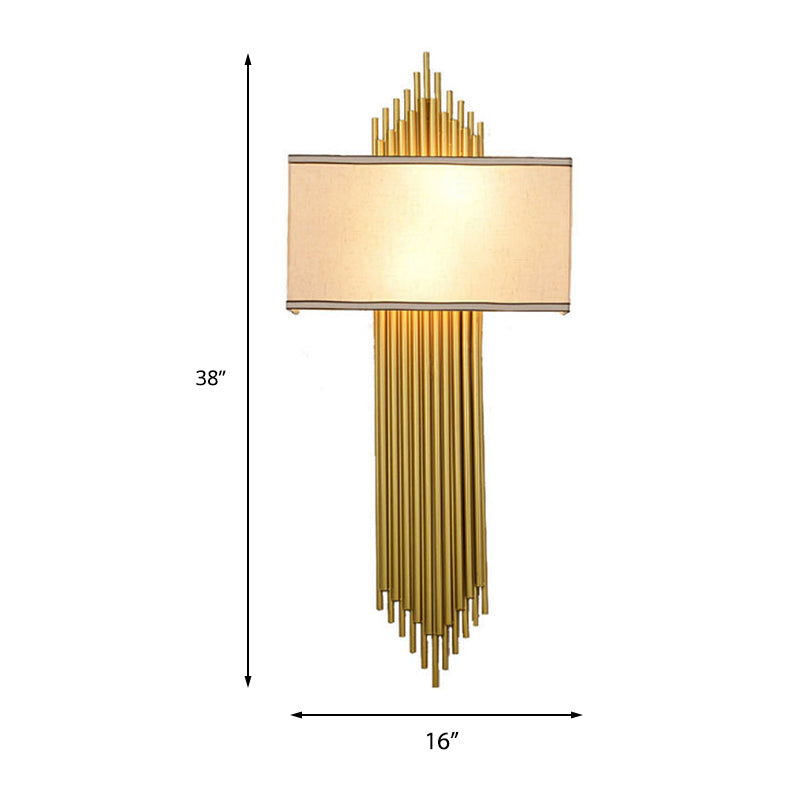 Modern Rectangle Wall Light 2 Heads Fabric Shade Wall Sconce in Black/White/Flaxen for Living Room, 14"/16" Wide Clearhalo 'Wall Lamps & Sconces' 'Wall Lights' Lighting' 231757