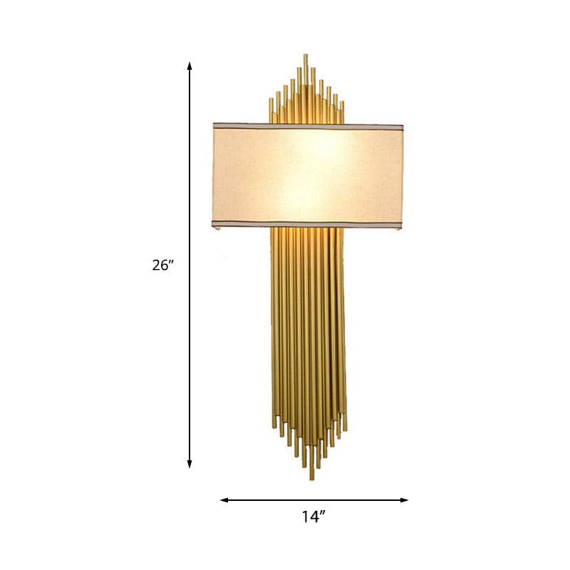 Modern Rectangle Wall Light 2 Heads Fabric Shade Wall Sconce in Black/White/Flaxen for Living Room, 14"/16" Wide Clearhalo 'Wall Lamps & Sconces' 'Wall Lights' Lighting' 231758
