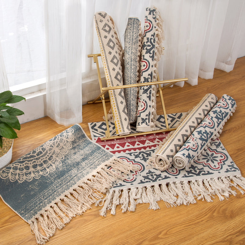Bohemian Bedroom Rug Multi Color Geo Printed Area Rug Jute Pet Friendly Easy Care Stain-Resistant Carpet with Tassel Clearhalo 'Area Rug' 'Bohemian' 'Rugs' Rug' 2317584