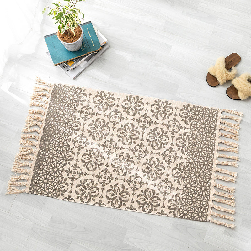 Bohemian Bedroom Rug Multi Color Geo Printed Area Rug Jute Pet Friendly Easy Care Stain-Resistant Carpet with Tassel Khaki 2' x 2'11" Clearhalo 'Area Rug' 'Bohemian' 'Rugs' Rug' 2317585