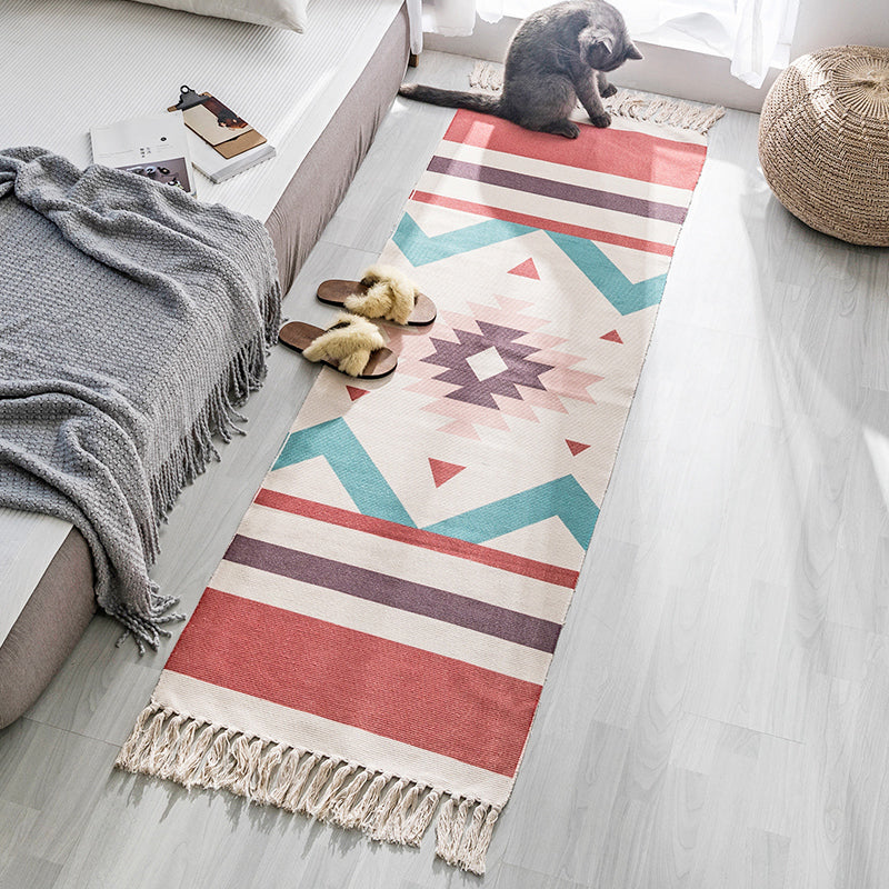Bohemian Bedroom Rug Multi Color Geo Printed Area Rug Jute Pet Friendly Easy Care Stain-Resistant Carpet with Tassel Orange Clearhalo 'Area Rug' 'Bohemian' 'Rugs' Rug' 2317596