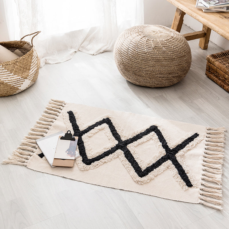 Bohemian Bedroom Rug Multi Color Geo Printed Area Rug Jute Pet Friendly Easy Care Stain-Resistant Carpet with Tassel Beige 2' x 2'11" Clearhalo 'Area Rug' 'Bohemian' 'Rugs' Rug' 2317601