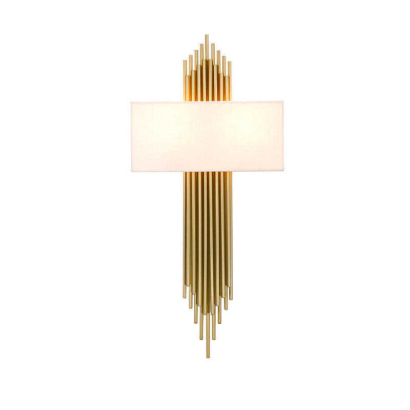 Modern Rectangle Wall Light 2 Heads Fabric Shade Wall Sconce in Black/White/Flaxen for Living Room, 14"/16" Wide Clearhalo 'Wall Lamps & Sconces' 'Wall Lights' Lighting' 231761