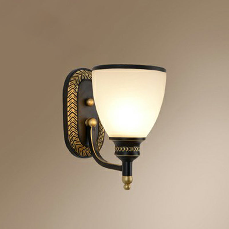 Vintage Bell Wall Sconce Lighting Opal Glass Wall Mounted Lamp in Black for Corridor 1.0 Black Clearhalo 'Wall Lamps & Sconces' 'Wall Lights' Lighting' 2323436
