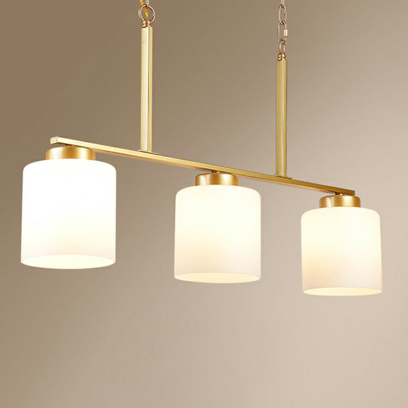 3 Heads Cylindrical Island Lighting Minimalist Opal Frosted Glass Hanging Light Fixture Gold Clearhalo 'Ceiling Lights' 'Island Lights' Lighting' 2323468