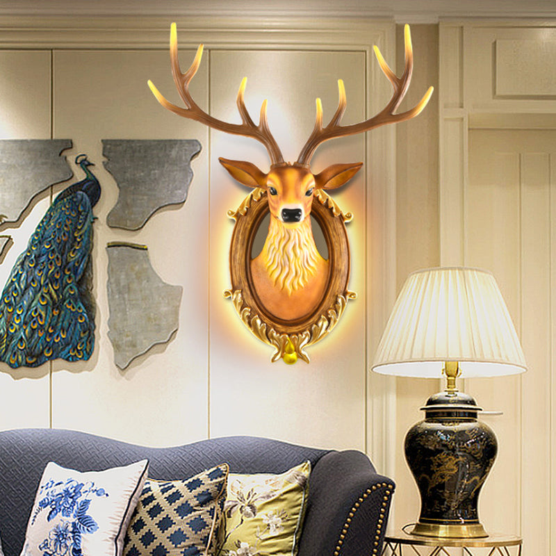 Resin Deer Head Sconce Light Country 16���/18.5��� W LED Living Room Wall Mounted Lamp in Black/White/Wood Clearhalo 'Wall Lamps & Sconces' 'Wall Lights' Lighting' 232457