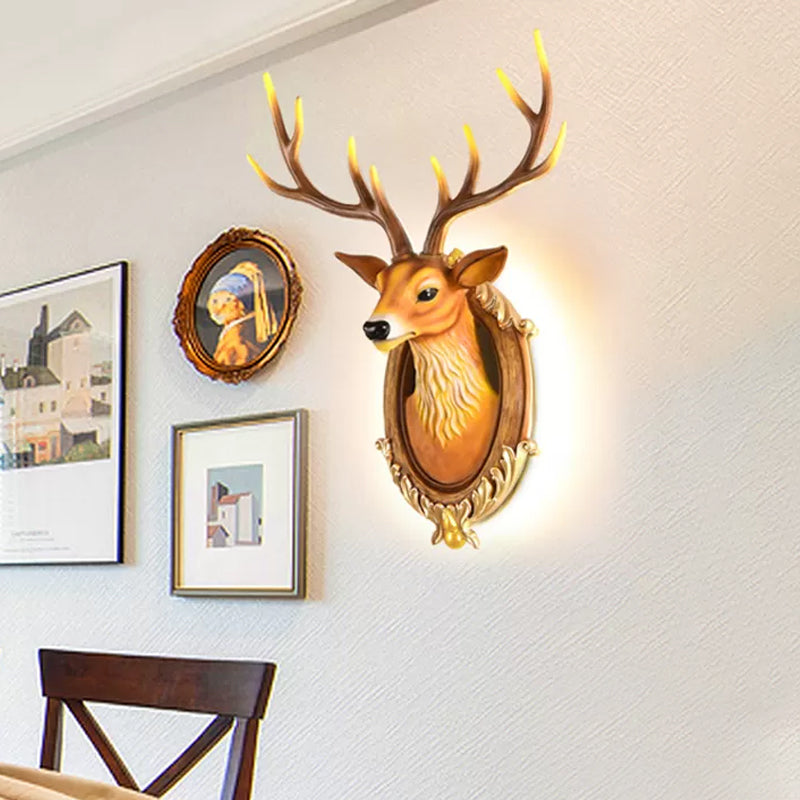 Resin Deer Head Sconce Light Country 16���/18.5��� W LED Living Room Wall Mounted Lamp in Black/White/Wood Clearhalo 'Wall Lamps & Sconces' 'Wall Lights' Lighting' 232458