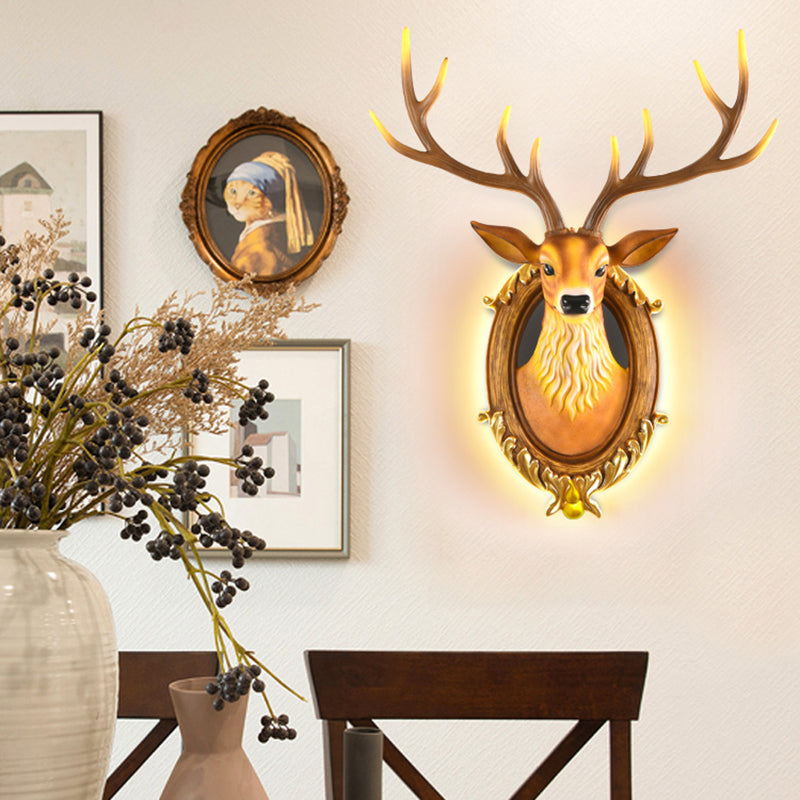 Resin Deer Head Sconce Light Country 16���/18.5��� W LED Living Room Wall Mounted Lamp in Black/White/Wood Clearhalo 'Wall Lamps & Sconces' 'Wall Lights' Lighting' 232459