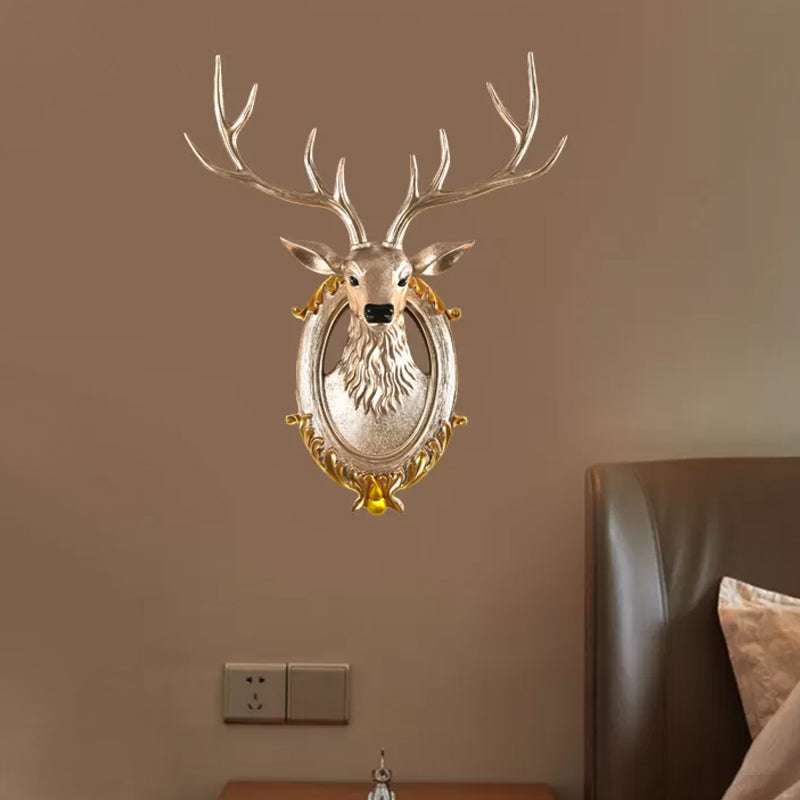 Resin Deer Head Sconce Light Country 16���/18.5��� W LED Living Room Wall Mounted Lamp in Black/White/Wood Clearhalo 'Wall Lamps & Sconces' 'Wall Lights' Lighting' 232462