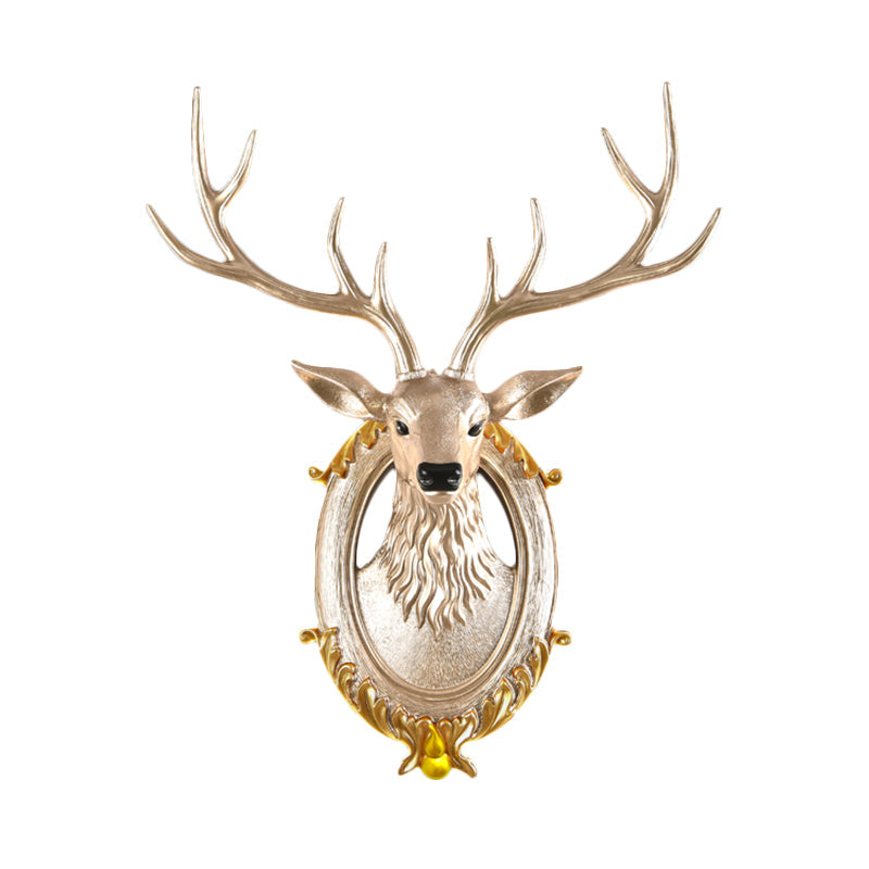 Resin Deer Head Sconce Light Country 16���/18.5��� W LED Living Room Wall Mounted Lamp in Black/White/Wood Clearhalo 'Wall Lamps & Sconces' 'Wall Lights' Lighting' 232463