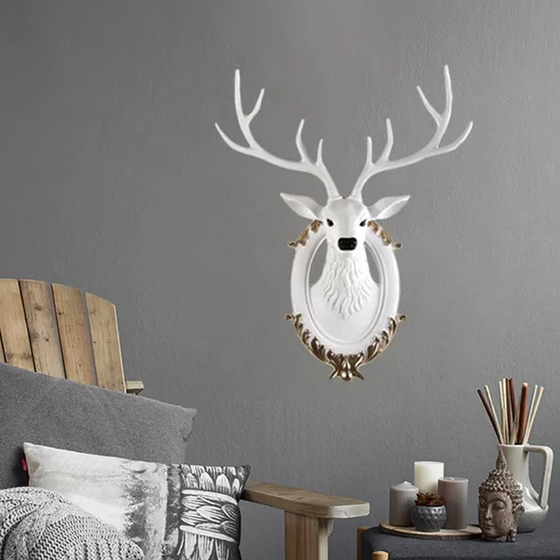 Resin Deer Head Sconce Light Country 16���/18.5��� W LED Living Room Wall Mounted Lamp in Black/White/Wood White Clearhalo 'Wall Lamps & Sconces' 'Wall Lights' Lighting' 232464