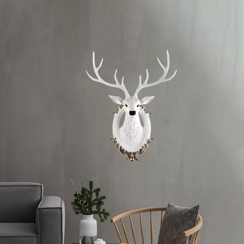 Resin Deer Head Sconce Light Country 16���/18.5��� W LED Living Room Wall Mounted Lamp in Black/White/Wood Clearhalo 'Wall Lamps & Sconces' 'Wall Lights' Lighting' 232465