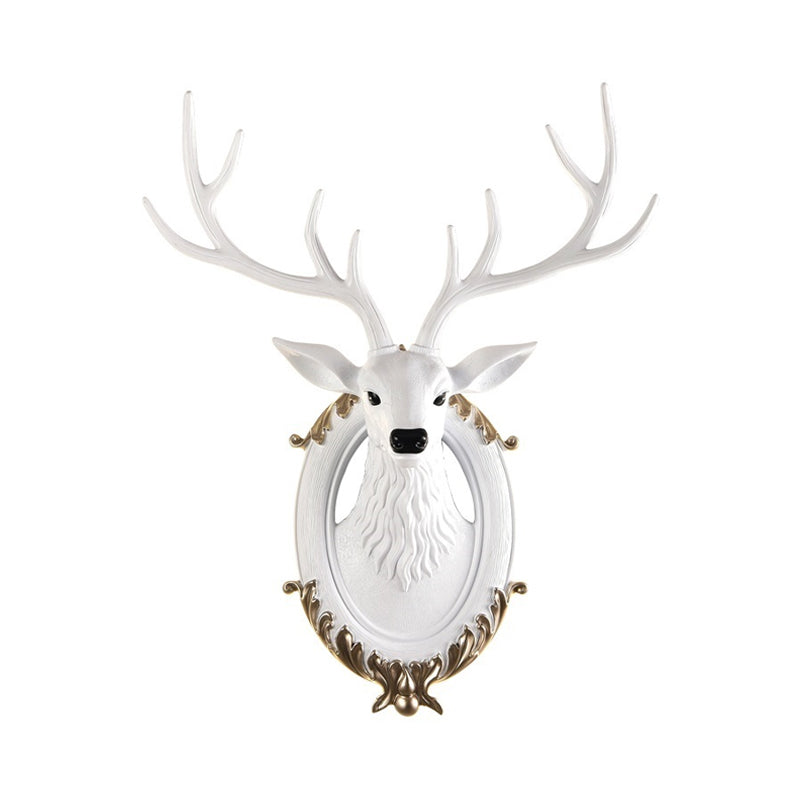 Resin Deer Head Sconce Light Country 16���/18.5��� W LED Living Room Wall Mounted Lamp in Black/White/Wood Clearhalo 'Wall Lamps & Sconces' 'Wall Lights' Lighting' 232466