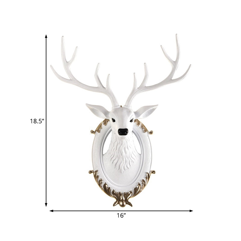 Resin Deer Head Sconce Light Country 16���/18.5��� W LED Living Room Wall Mounted Lamp in Black/White/Wood Clearhalo 'Wall Lamps & Sconces' 'Wall Lights' Lighting' 232467