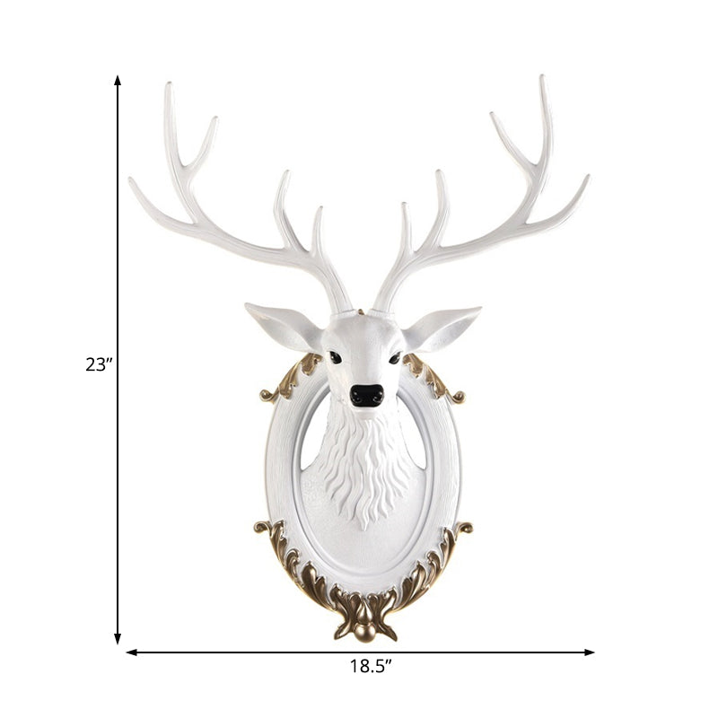 Resin Deer Head Sconce Light Country 16���/18.5��� W LED Living Room Wall Mounted Lamp in Black/White/Wood Clearhalo 'Wall Lamps & Sconces' 'Wall Lights' Lighting' 232468
