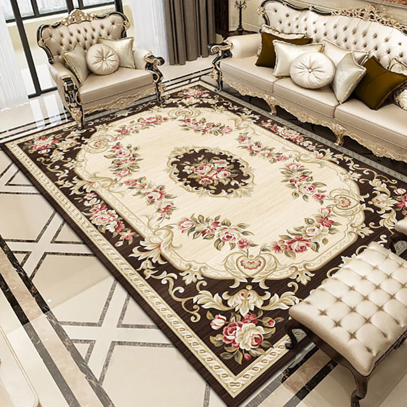 Olden Parlor Rug Multi Colored Flower Printed Area Rug Synthetics Easy Care Stain-Resistant Washable Carpet Clearhalo 'Area Rug' 'Rugs' 'Vintage' Rug' 2325840