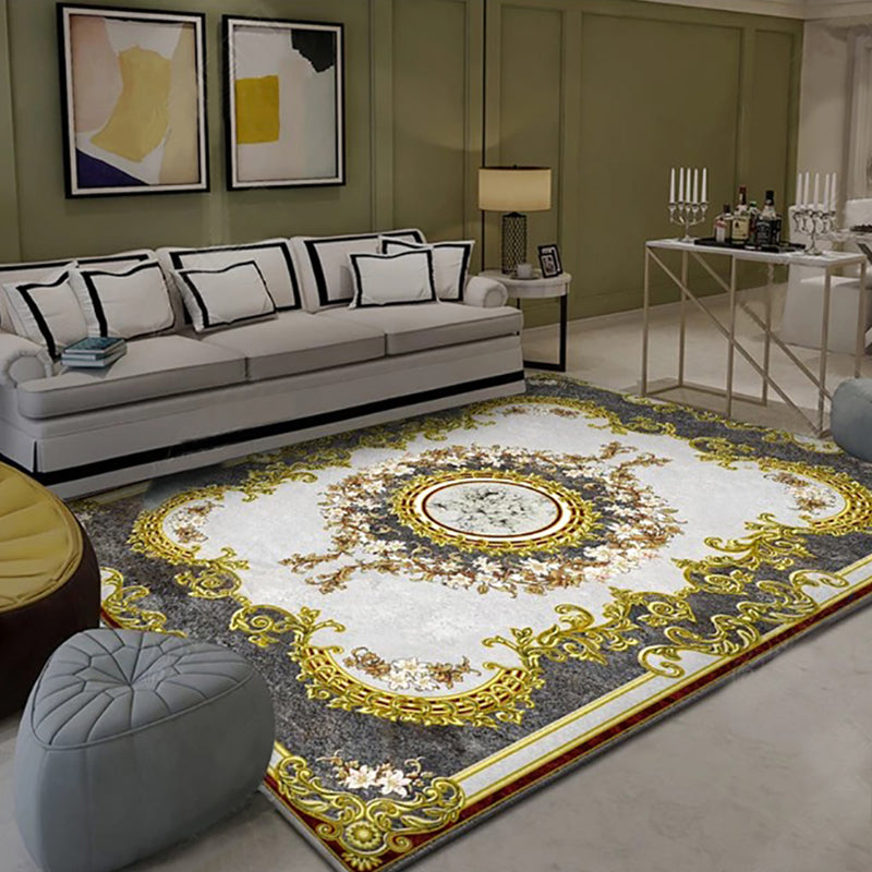 Olden Parlor Rug Multi Colored Flower Printed Area Rug Synthetics Easy Care Stain-Resistant Washable Carpet Grey Clearhalo 'Area Rug' 'Rugs' 'Vintage' Rug' 2325841