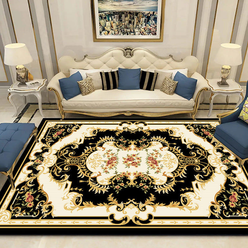 Olden Parlor Rug Multi Colored Flower Printed Area Rug Synthetics Easy Care Stain-Resistant Washable Carpet Black Clearhalo 'Area Rug' 'Rugs' 'Vintage' Rug' 2325842