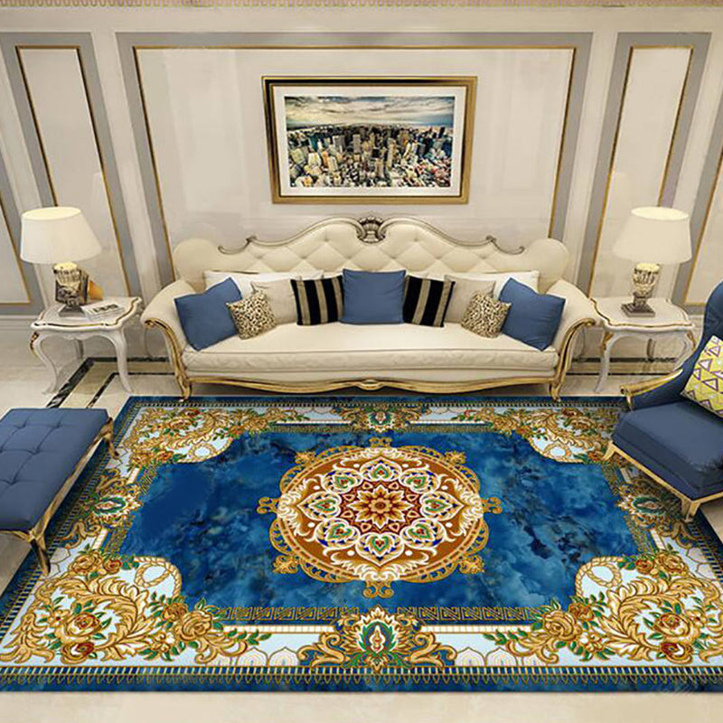 Olden Parlor Rug Multi Colored Flower Printed Area Rug Synthetics Easy Care Stain-Resistant Washable Carpet Blue Clearhalo 'Area Rug' 'Rugs' 'Vintage' Rug' 2325850