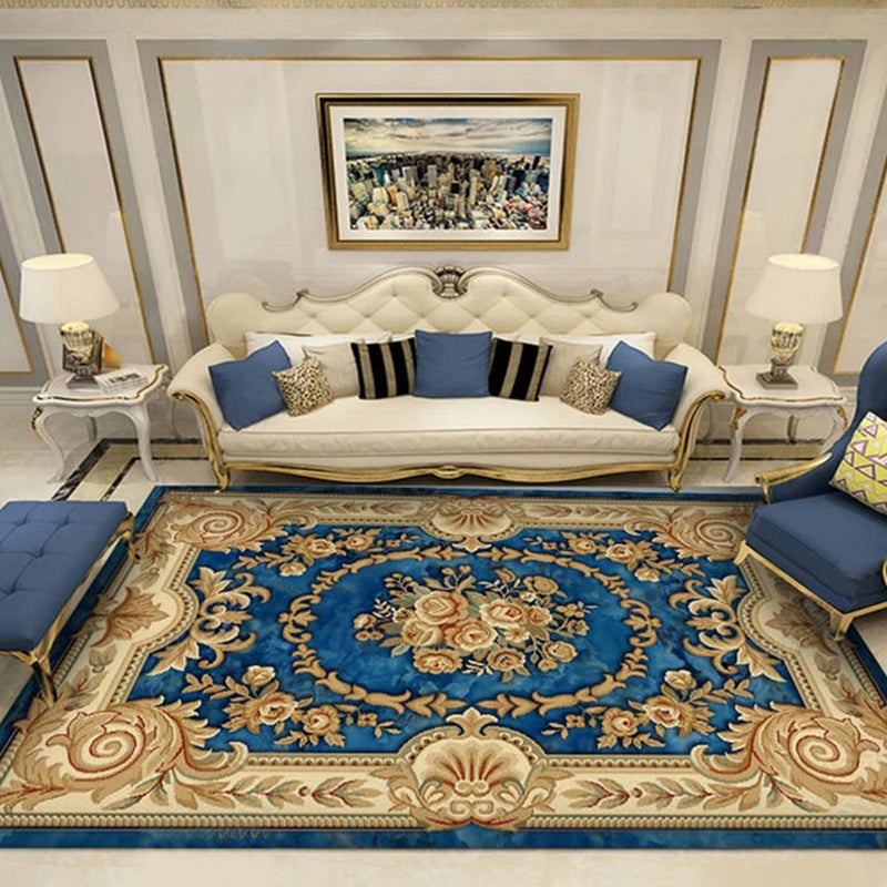 Olden Parlor Rug Multi Colored Flower Printed Area Rug Synthetics Easy Care Stain-Resistant Washable Carpet Sky Blue Clearhalo 'Area Rug' 'Rugs' 'Vintage' Rug' 2325854