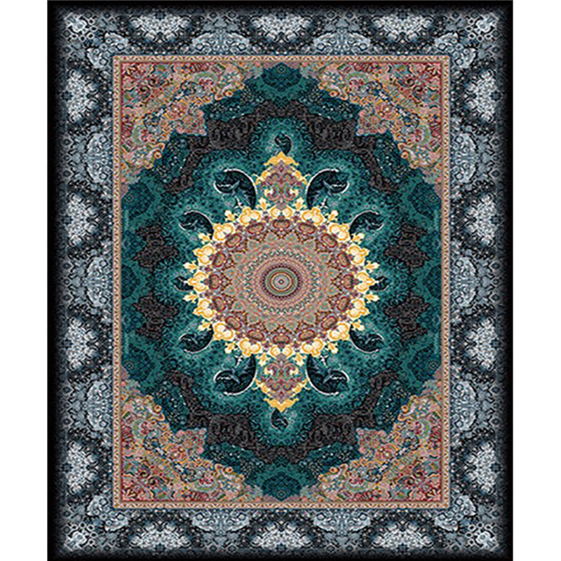 Multi Color Retro Rug Polypropylene Flower Printed Area Carpet Pet Friendly Machine Washable Indoor Rug for Parlor Peacock Green Clearhalo 'Area Rug' 'Rugs' 'Vintage' Rug' 2325864