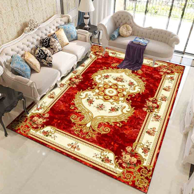 Multi-Color Living Room Rug Western Flower Print Indoor Rug Polypropylene Anti-Slip Pet Friendly Easy Care Carpet Red Clearhalo 'Area Rug' 'Rugs' 'Vintage' Rug' 2325870