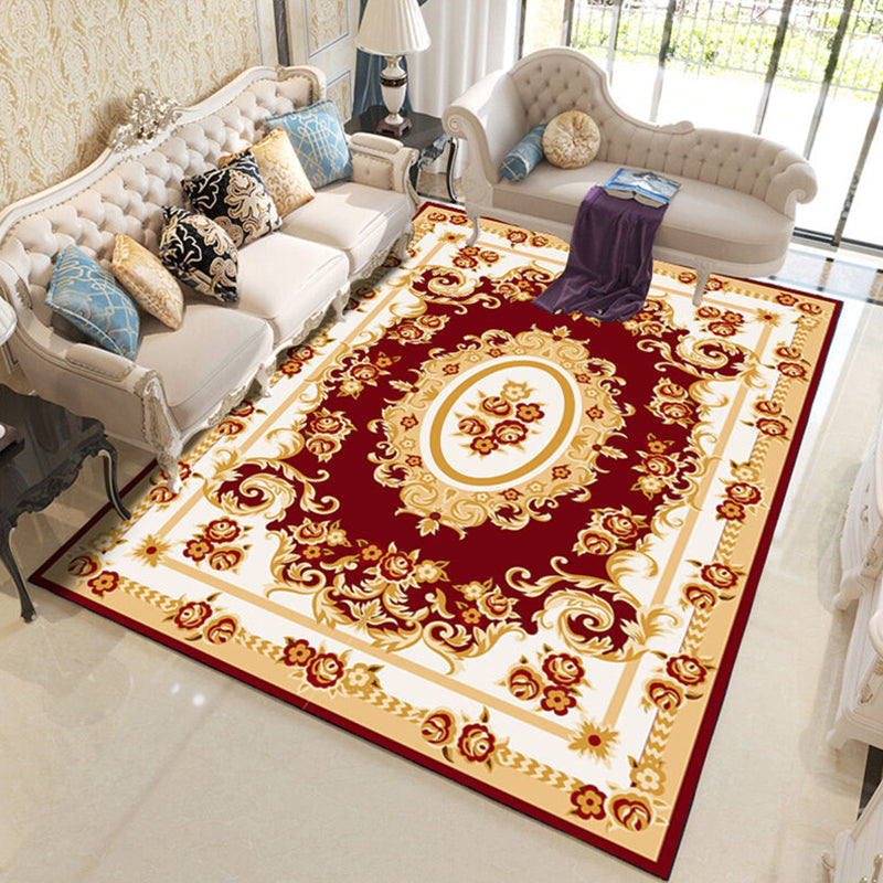 Multi-Color Living Room Rug Western Flower Print Indoor Rug Polypropylene Anti-Slip Pet Friendly Easy Care Carpet Dark Red Clearhalo 'Area Rug' 'Rugs' 'Vintage' Rug' 2325880