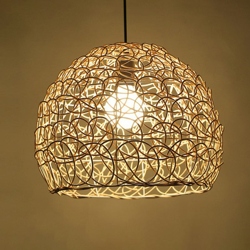 Rattan Cage Pendulum Light Country 1 Bulb Beige Hanging Ceiling Light for Restaurant Beige C Clearhalo 'Ceiling Lights' 'Pendant Lights' 'Pendants' Lighting' 2326377_100d663a-bd91-4c90-a21e-fe7287d08d8e