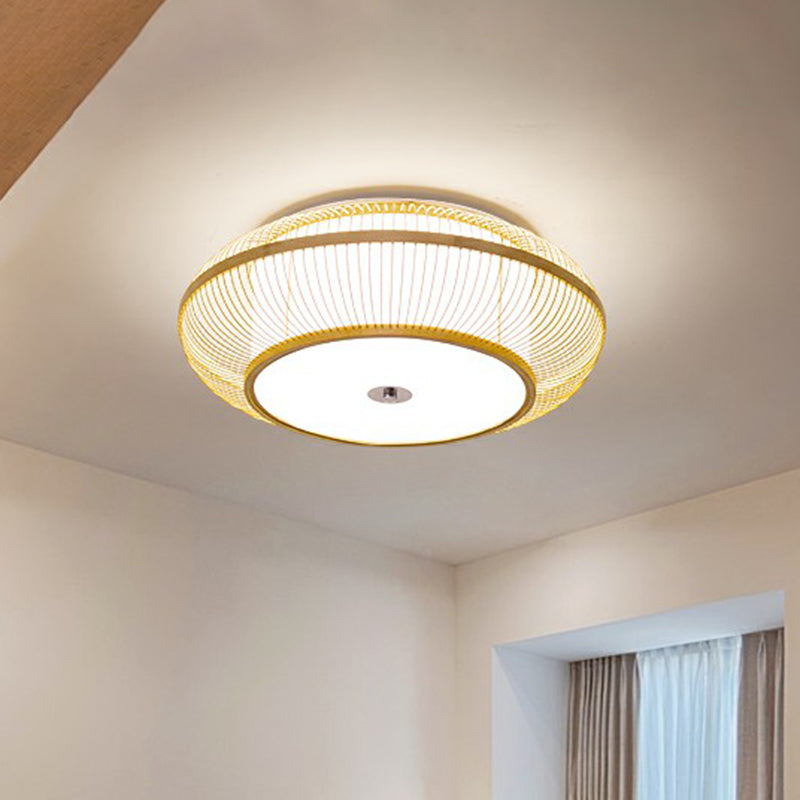 Round Aisle Ceiling Flush Light Bamboo 1 Head Minimalistic Flushmount Light in Wood Wood 6" Clearhalo 'Ceiling Lights' 'Close To Ceiling Lights' 'Close to ceiling' 'Flush mount' Lighting' 2326383