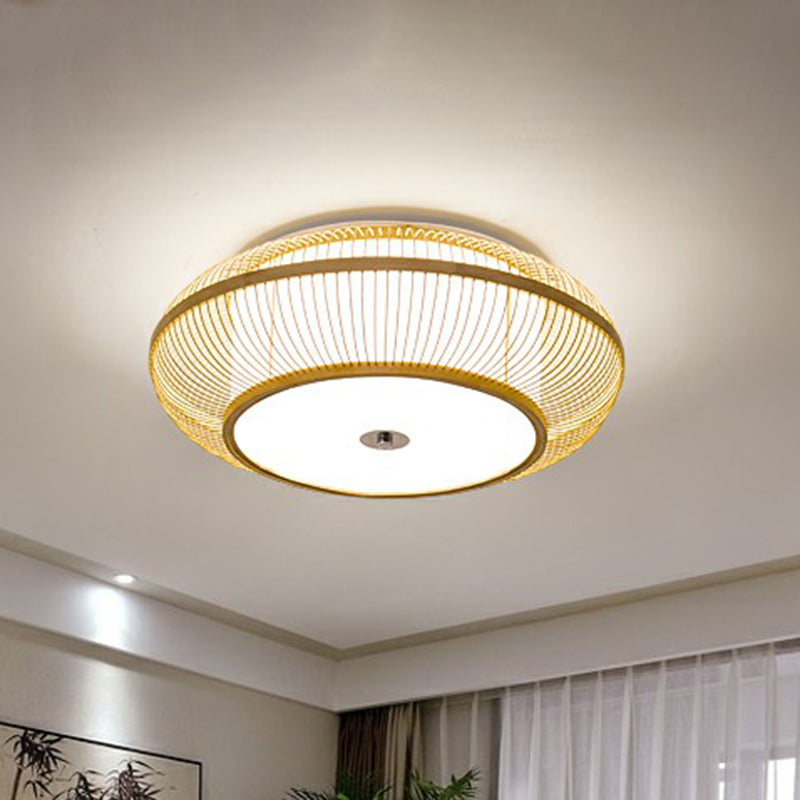 Round Aisle Ceiling Flush Light Bamboo 1 Head Minimalistic Flushmount Light in Wood Wood 8" Clearhalo 'Ceiling Lights' 'Close To Ceiling Lights' 'Close to ceiling' 'Flush mount' Lighting' 2326387