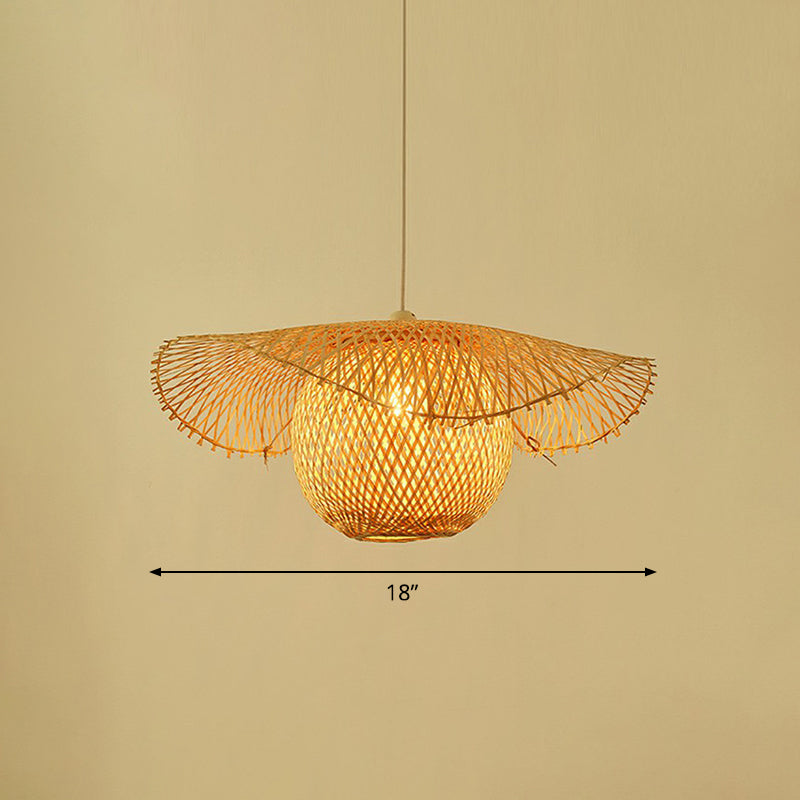 Beige Lotus Leaf Suspension Light Fixture Asian 1 Head Bamboo Hanging Pendant Light Beige 18" Clearhalo 'Ceiling Lights' 'Pendant Lights' 'Pendants' Lighting' 2326443_c3d2cc13-b6e3-44c1-9dbc-8aa7fb1687a9