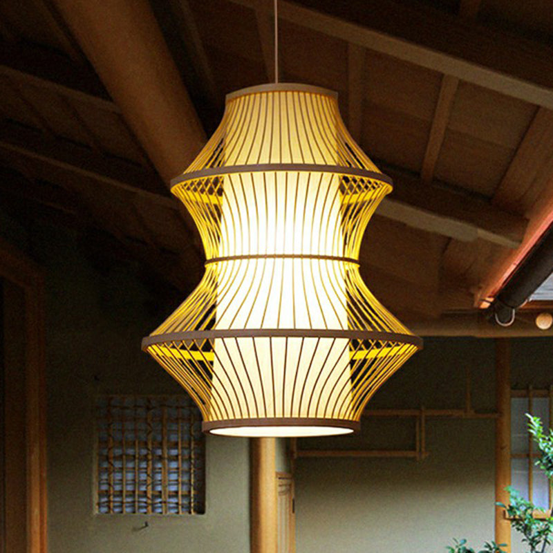 Cage Shade Suspension Lighting Modern Bamboo 1 Bulb Wood Pendant Light for Balcony Clearhalo 'Ceiling Lights' 'Modern Pendants' 'Modern' 'Pendant Lights' 'Pendants' Lighting' 2326520
