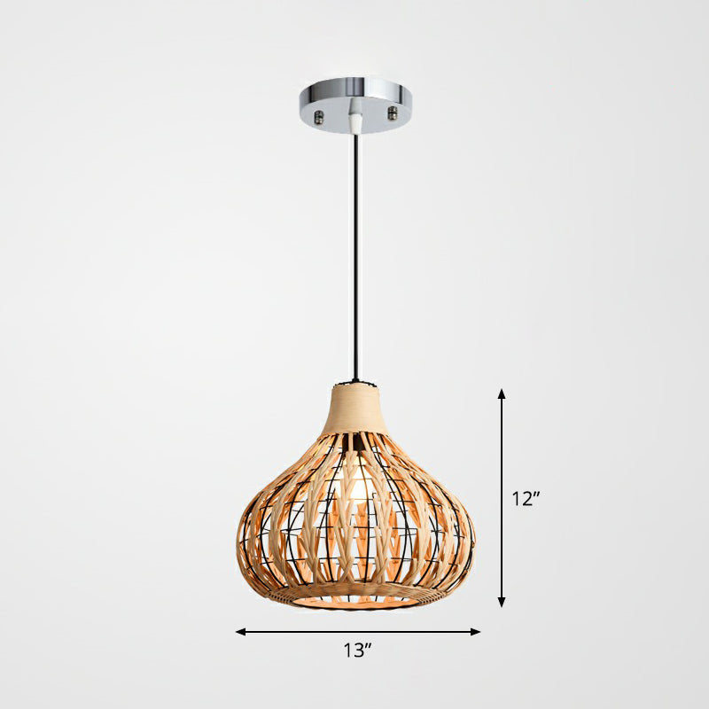 Pear Shaped Suspended Lighting Fixture Rustic Bamboo Single Restaurant Pendant Light in Wood Wood Clearhalo 'Ceiling Lights' 'Pendant Lights' 'Pendants' Lighting' 2326660_10cab269-e61d-4b96-9429-0cc49726531d