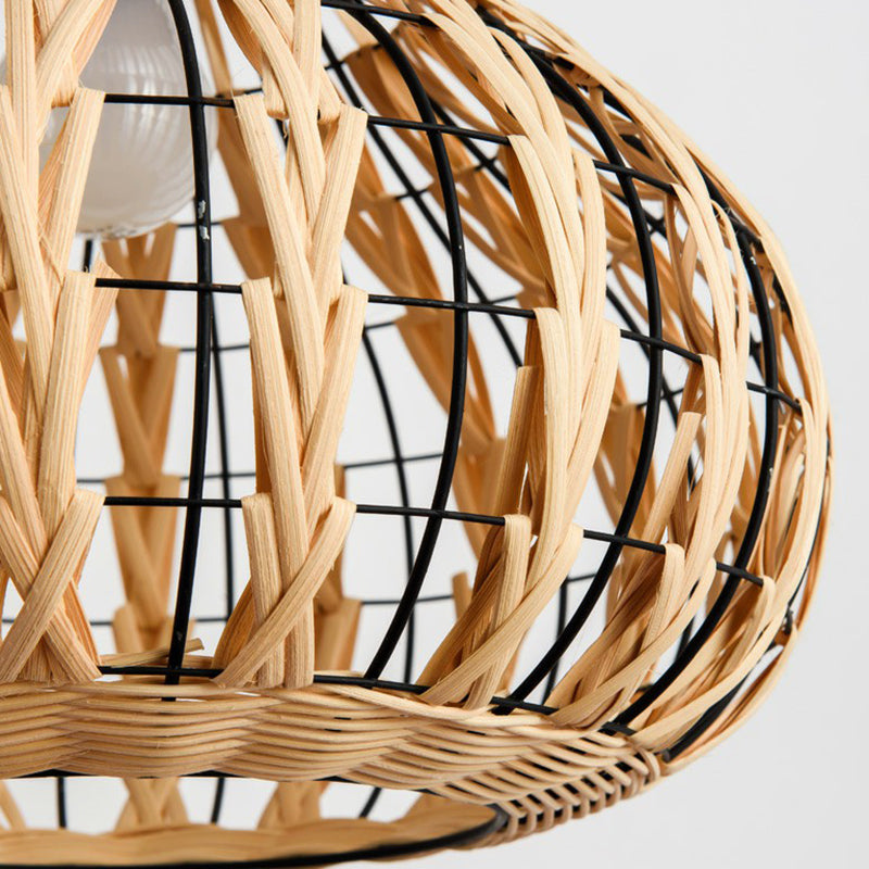 Pear Shaped Suspended Lighting Fixture Rustic Bamboo Single Restaurant Pendant Light in Wood Clearhalo 'Ceiling Lights' 'Pendant Lights' 'Pendants' Lighting' 2326664