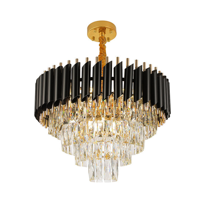 Contemporary Multi Lights Pendant Chandelier with Crystal Shade Black Circular Hanging Light Kit Clearhalo 'Ceiling Lights' 'Chandeliers' 'Modern Chandeliers' 'Modern' Lighting' 232670