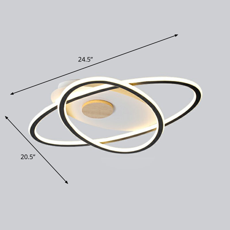 Oval Flush Mount Ceiling Lighting Fixture Simplicity Acrylic LED Flush Mount for Bedroom Black 20.5"(53cm) Third Gear Clearhalo 'Ceiling Lights' 'Close To Ceiling Lights' 'Close to ceiling' 'Semi-flushmount' Lighting' 2326818
