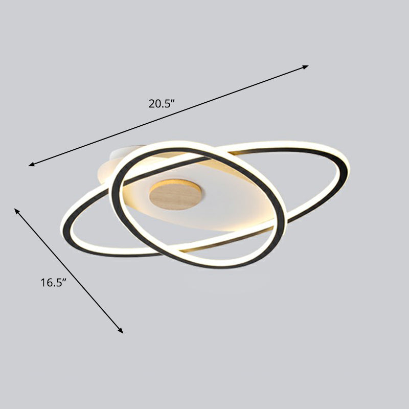 Oval Flush Mount Ceiling Lighting Fixture Simplicity Acrylic LED Flush Mount for Bedroom Black 16.5" Warm Clearhalo 'Ceiling Lights' 'Close To Ceiling Lights' 'Close to ceiling' 'Semi-flushmount' Lighting' 2326824