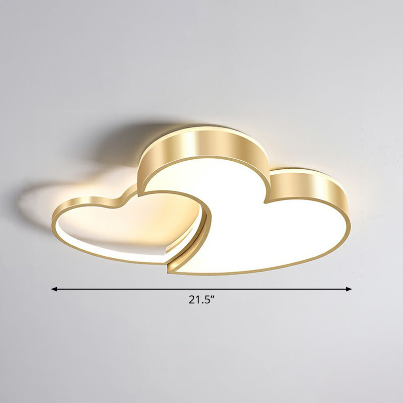 Heart Shaped Metal Ceiling Flush Light Minimalist Golden Flush Mount Led Light for Bedroom Gold 21.5" Remote Control Stepless Dimming Clearhalo 'Ceiling Lights' 'Close To Ceiling Lights' 'Close to ceiling' 'Flush mount' Lighting' 2326907