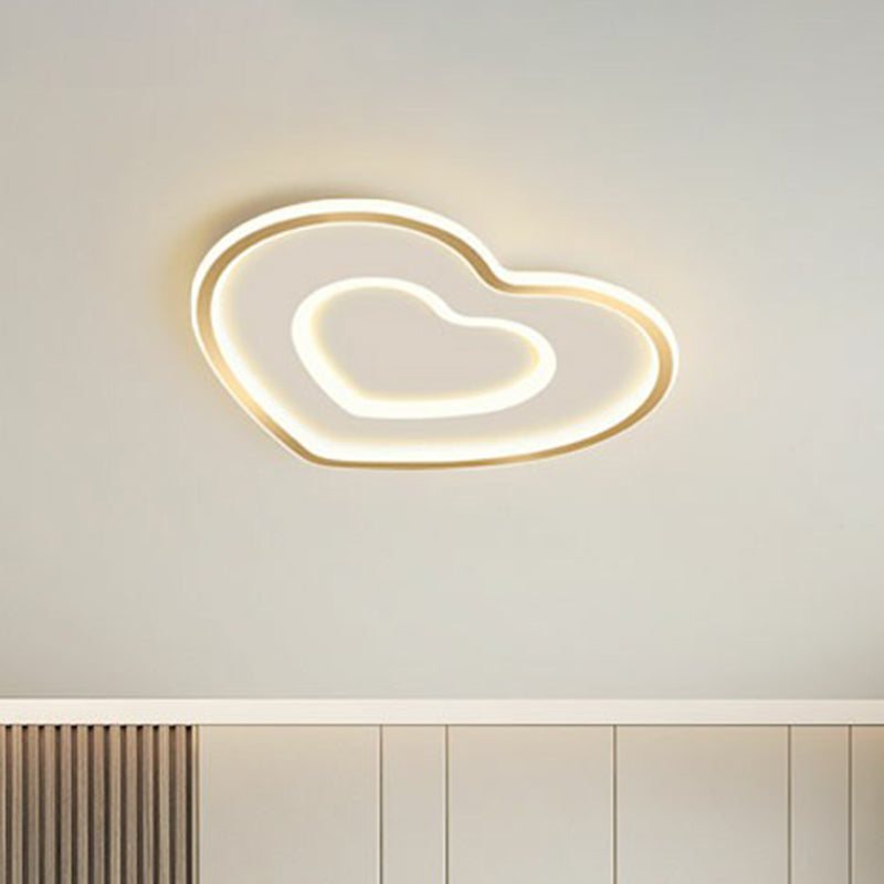 Gold Love Heart Ultrathin Flush Mount Simplicity Acrylic LED Ceiling Light Fixture for Bedroom Clearhalo 'Ceiling Lights' 'Close To Ceiling Lights' 'Close to ceiling' 'Flush mount' Lighting' 2326916