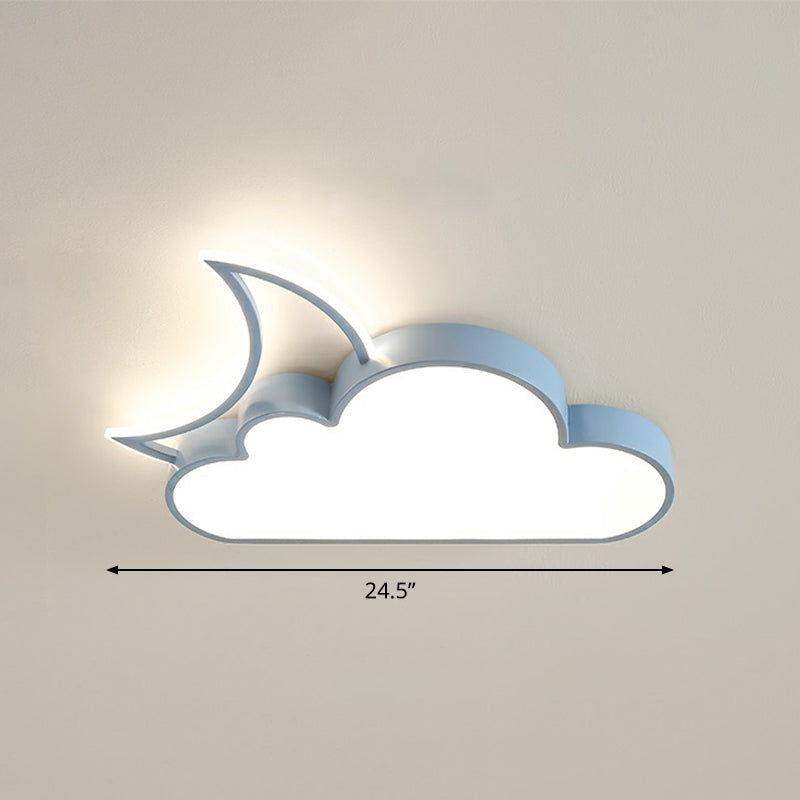 Metal Moon and Cloud Ceiling Fixture Childrens LED Flush Mounted Light for Bedroom Blue 24.5" Remote Control Stepless Dimming Clearhalo 'Ceiling Lights' 'Close To Ceiling Lights' 'Close to ceiling' 'Flush mount' Lighting' 2327037