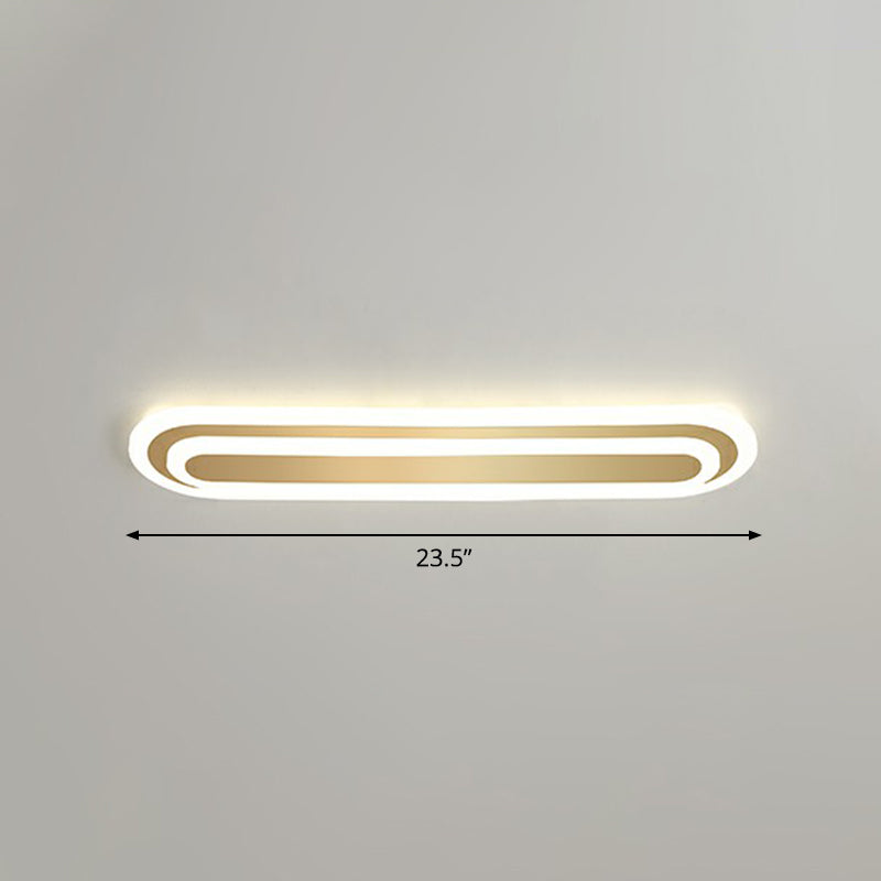 Gold Oblong LED Ceiling Fixture Minimalism Acrylic Flush Mount Light for Bedroom Gold 23.5" Remote Control Stepless Dimming Clearhalo 'Ceiling Lights' 'Close To Ceiling Lights' 'Close to ceiling' 'Flush mount' Lighting' 2327092