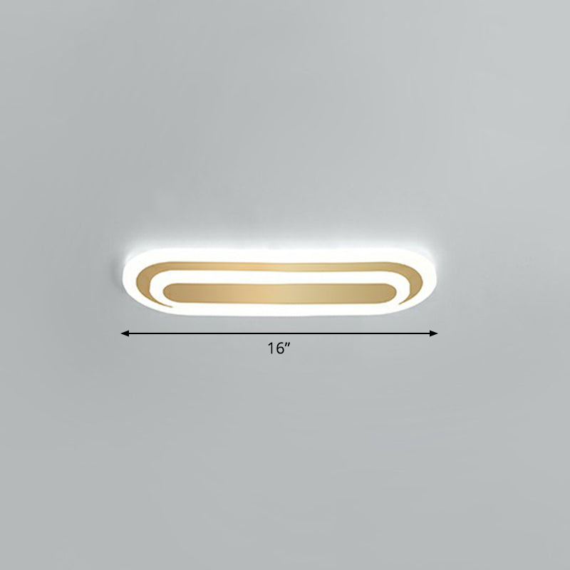 Gold Oblong LED Ceiling Fixture Minimalism Acrylic Flush Mount Light for Bedroom Gold 16" White Clearhalo 'Ceiling Lights' 'Close To Ceiling Lights' 'Close to ceiling' 'Flush mount' Lighting' 2327096