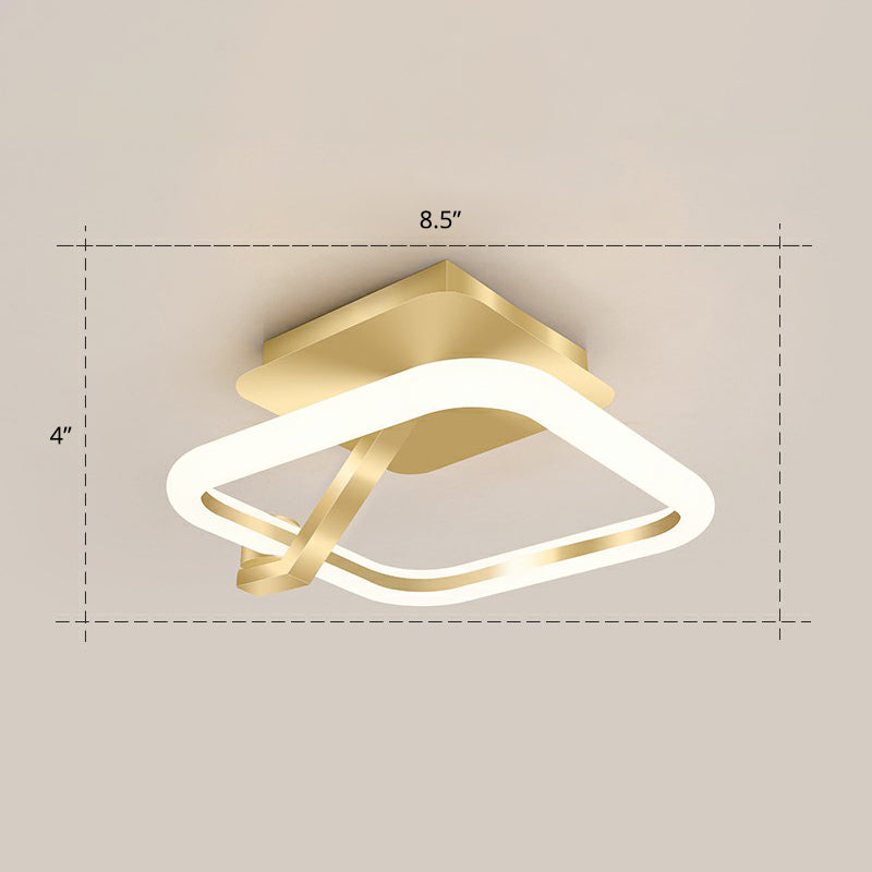 Small Flush Mount Ceiling Fixture Simplicity Metal Gold Finish Semi Mount Lighting for Corridor Gold Warm Square Plate Clearhalo 'Ceiling Lights' 'Close To Ceiling Lights' 'Close to ceiling' 'Semi-flushmount' Lighting' 2327199