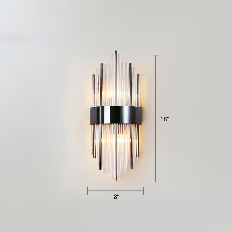 K9 Crystal Sticks Wall Sconce Postmodern 2-Light Wall Mounted Light for Living Room Black 8" Clearhalo 'Modern wall lights' 'Modern' 'Wall Lamps & Sconces' 'Wall Lights' Lighting' 2327286