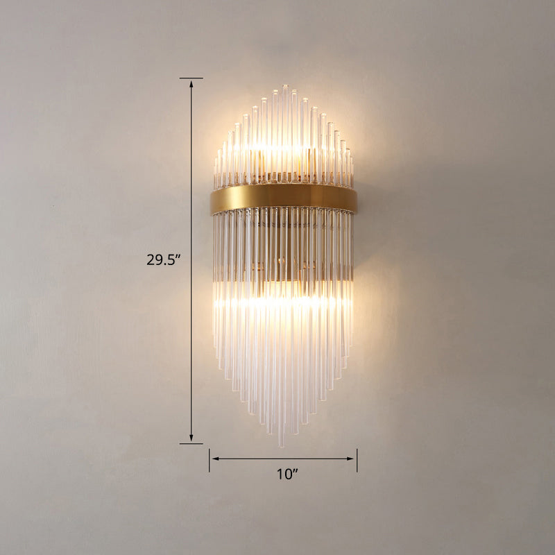 Gold Rhombus Shaped Wall Lamp Fixture Simplicity 2-Light Glass Rod Sconce Lighting Gold 10" Clearhalo 'Cast Iron' 'Glass' 'Industrial' 'Modern wall lights' 'Modern' 'Tiffany' 'Traditional wall lights' 'Wall Lamps & Sconces' 'Wall Lights' Lighting' 2327339