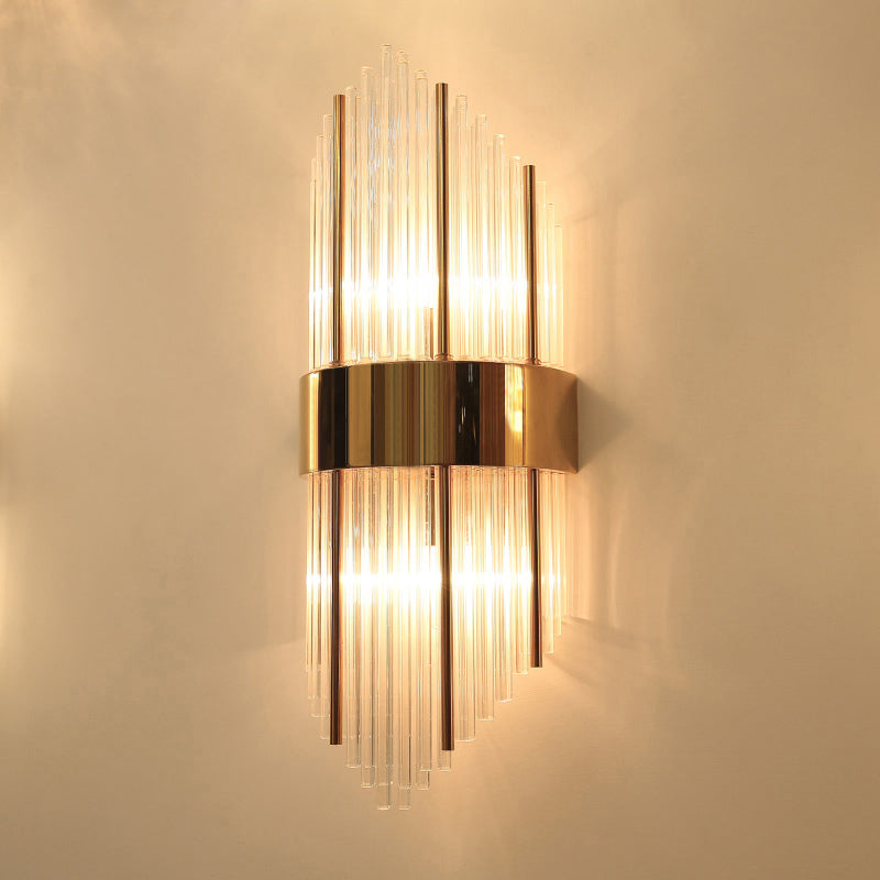 Gold Rhombus Shaped Wall Lamp Fixture Simplicity 2-Light Glass Rod Sconce Lighting Clearhalo 'Cast Iron' 'Glass' 'Industrial' 'Modern wall lights' 'Modern' 'Tiffany' 'Traditional wall lights' 'Wall Lamps & Sconces' 'Wall Lights' Lighting' 2327343