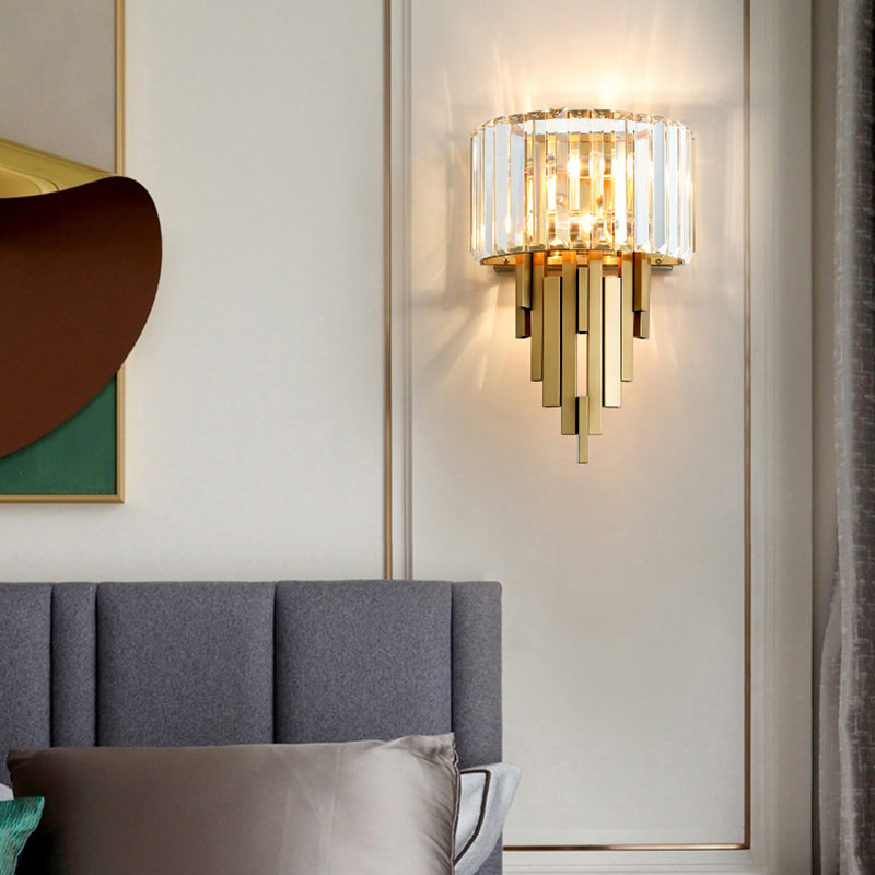 Brass Sticks Wall Sconce Lighting Postmodern 2-Light Crystal Wall Mount Light Fixture Clearhalo 'Cast Iron' 'Glass' 'Industrial' 'Modern wall lights' 'Modern' 'Tiffany' 'Traditional wall lights' 'Wall Lamps & Sconces' 'Wall Lights' Lighting' 2327362