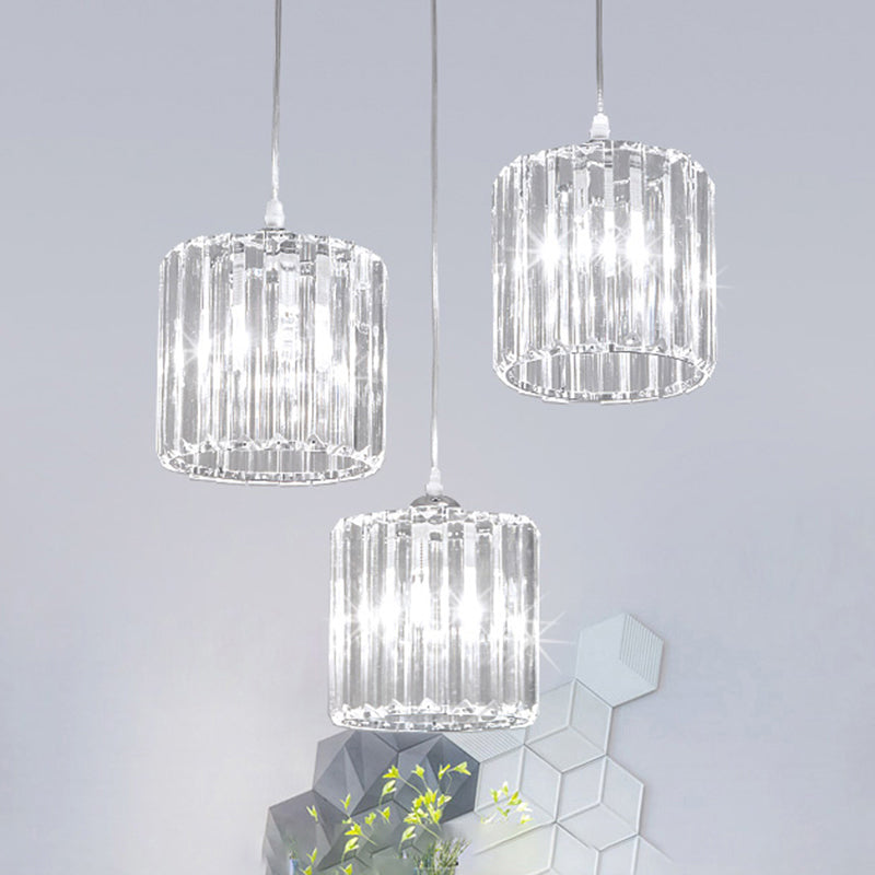 Minimalist 3-Head Cluster Pendant Cylindrical Hanging Light with Crystal Shade for Dining Room Clearhalo 'Ceiling Lights' 'Modern Pendants' 'Modern' 'Pendant Lights' 'Pendants' Lighting' 2327399