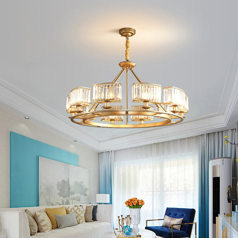 Gold Finish Round Pendant Chandelier Post-Modern Crystal Prism Hanging Light Fixture for Living Room Clearhalo 'Ceiling Lights' 'Chandeliers' 'Modern Chandeliers' 'Modern' Lighting' 2327431